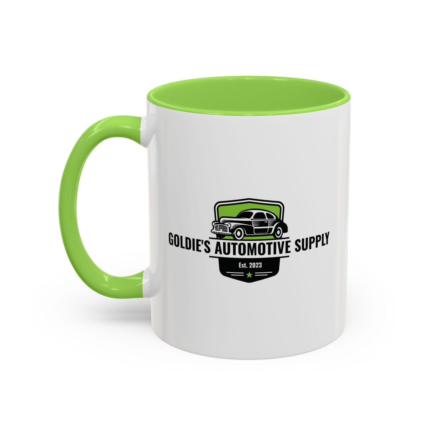 11 Oz Mug - Lime Green Color Matched Vintage Logo - Goldie's Automotive Supply