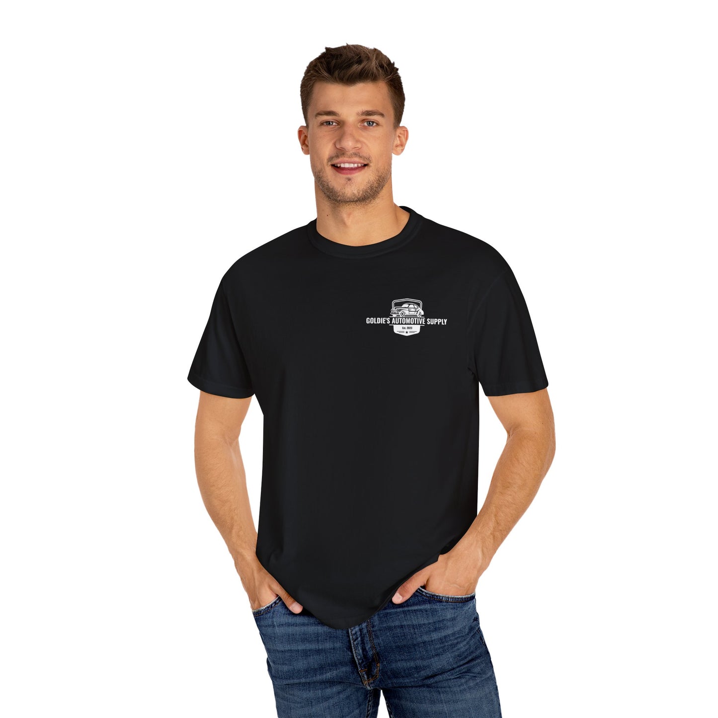 Black & White Vintage Logo T-Shirt - Goldie's Automotive Supply